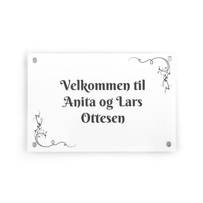 Hovedbilde Dørskilt hvit bunn og dekor   9x13,5 cm