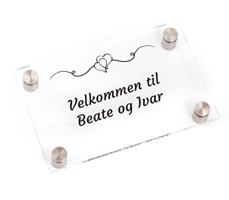 Dørskilt i klar akryl med avstandsstykker i stål    11x17 cm