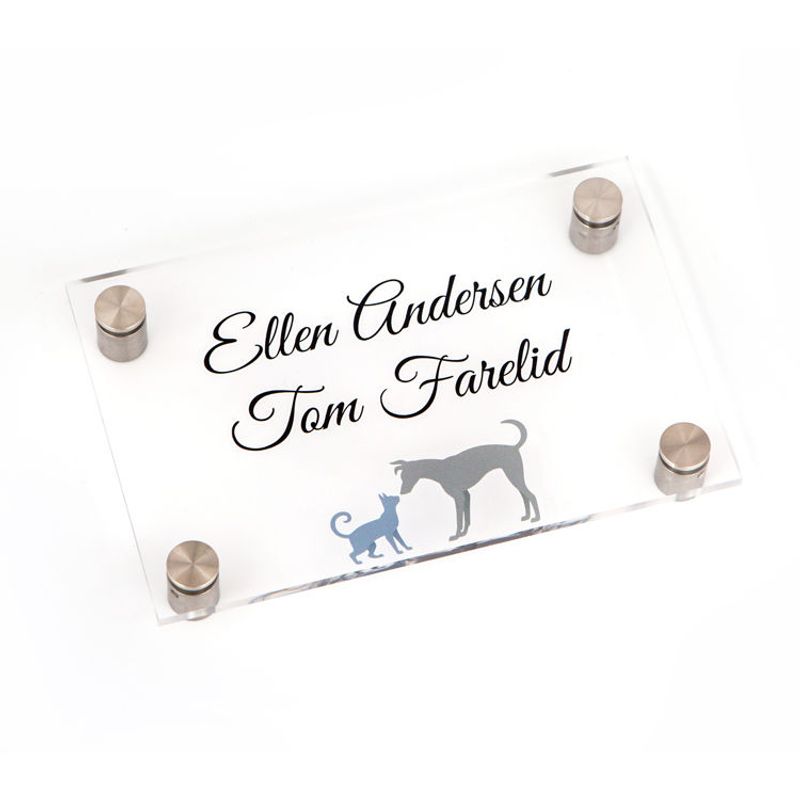 Dørskilt i klar akryl med avstandsstykker i stål 11x17 cm