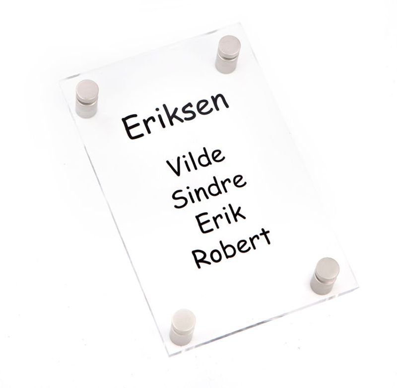 Dørskilt i klar akryl med avst.stk i aluminium   17x11 cm