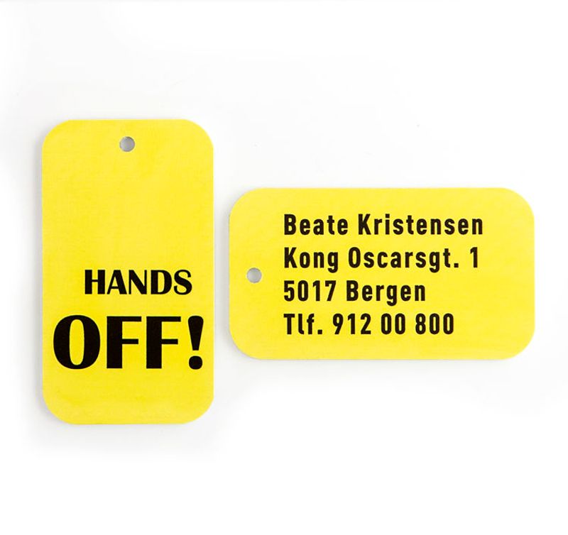 Merkelapp til bagasje. 2 stk like skilt             4,5x8 cm