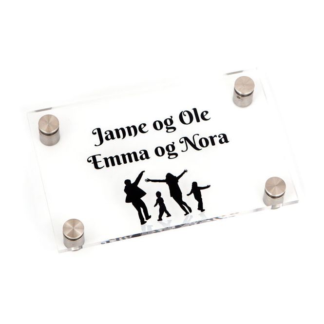 Hovedbilde Dørskilt i klar akryl med avstandsstykker i stål  ...