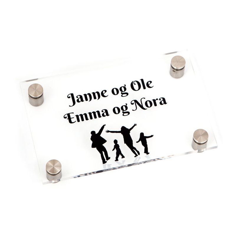 Dørskilt i klar akryl med avstandsstykker i stål    11x17 cm