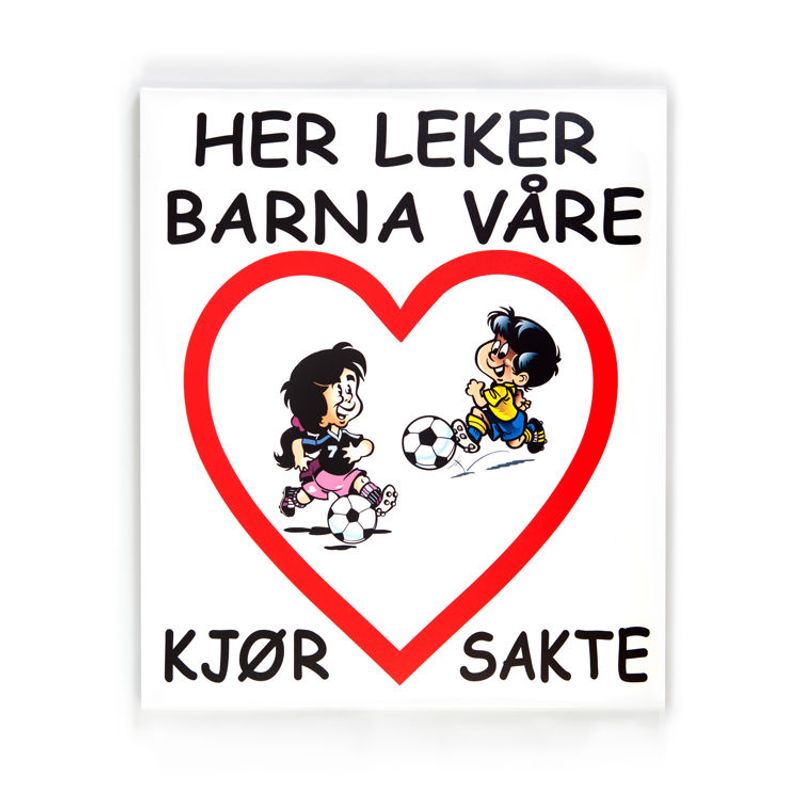 Her leker barna våre -for stolpe 50x60 cm