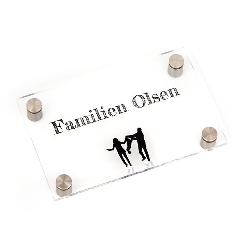 Dørskilt i klar akryl med avstandsstykker i stål    11x17 cm